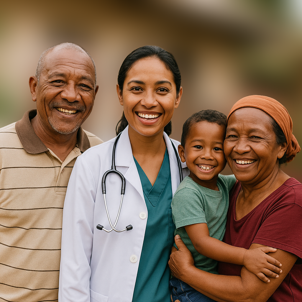 Famille souriante à la maison